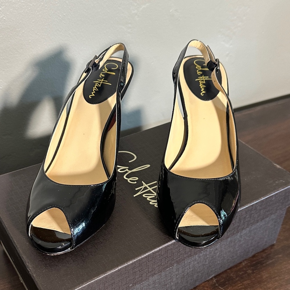 Cole Haan Nike Air Margot  Black Patent Slingback Heels